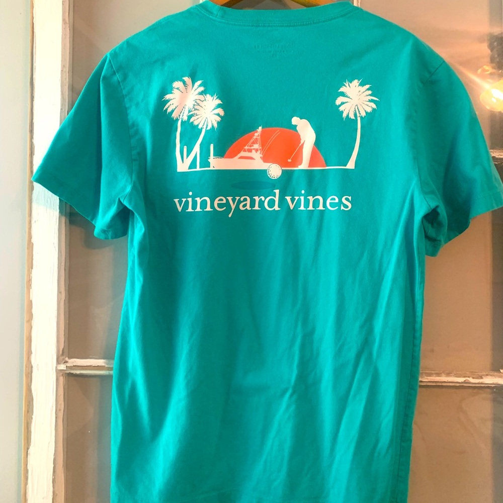 Vineyard vines teal pocket t